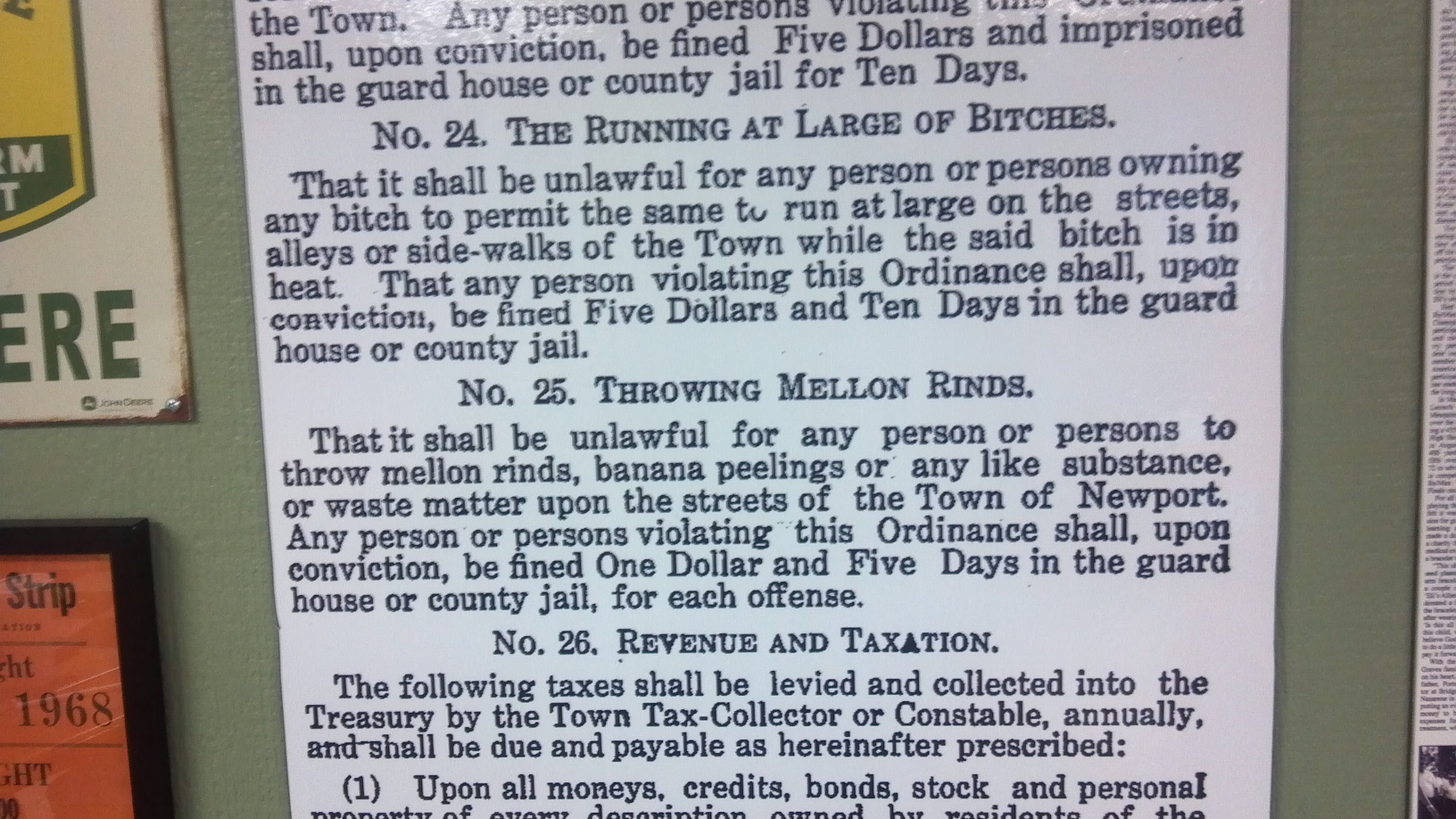 Newport, N.C., town ordinances, circa 1917.